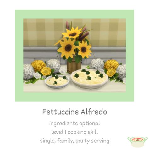 Party Serving, Sims 4 Mm Cc, Fettuccine Alfredo, Sims 4 Mm, Grandmas Recipes, Chicken Alfredo, Cooking Skills, Sims Mods, Sims 4 Mods