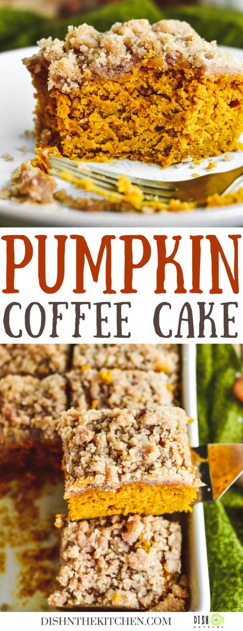 Celebrate fall with a Pumpkin Coffee Cake topped with golden streusel topping. Made with pumpkin purée and flavoured with warming spices like cinnamon and ginger, this moist pumpkin cake tastes amazing and fills your home with cozy fall aromas while it bakes. It is pure fall comfort food. Pumpkin Spice Coffee Cake, Pumpkin Coffee Cake Recipes, Loaf Breads, Pumpkin Coffee Cake, Spiced Cake, Easy Pumpkin Dessert, Streusel Coffee Cake, Pumpkin Coffee Cakes, Pumpkin Pudding