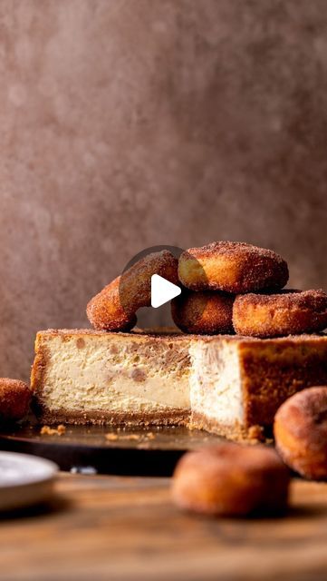 Stephanie Rutherford on Instagram: "Apple cider cheesecake. This apple cider cheesecake is inspired by apple cider donuts from the farm! It has a graham cracker crust, baked apple cider cheesecake with a cinnamon filling. Topped with apple cider butter and cinnamon sugar! Plus some apple cider donuts. Get the recipe in my bio.
 #appleciderdonuts #applecider #cheesecake" Apple Cider Cheesecake, Cinnamon Filling, Cracker Crust, Apple Cider Donuts, Baked Apple, Graham Cracker Crust, Baked Apples, Graham Cracker, Cinnamon Sugar