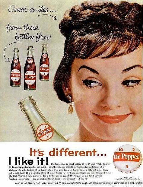 1961 Dr Pepper. I Am A Pepper! Still! Makes great smiles .... smiling now! ; ) Vintage Dr Pepper, Beer Advertising, Food Advertising, Fizzy Drink, Great Smiles, Soda Fountain, Pepsi Cola, Vintage Tin Signs, Soda Bottles