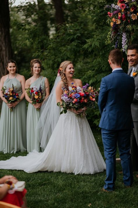 Jewel Tone Wildflower Bouquet, Colorado Wildflower Wedding, Wildflower Wedding Bridesmaids, Wedding Llamas, Alpaca Wedding, Greenhouse And Garden, Colorado Garden, Lyons Colorado, Wildflower Wedding Theme