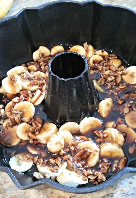 Bananas Foster Upside Down Cake - Banana Foster Bundt Cake, Non Alcoholic Bananas Foster, Bananas Foster Cake Recipe, Easy Bananas Foster, Banana Upside Down Cake With Box Cake, Banana Upside Down Bundt Cake, Banana Foster Upside Down Cake, Bananas Foster Bread Pudding, Banana Upside Down Cake Recipe