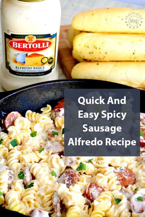 Easy Sausage Alfredo Pasta, Spicy Sausage Alfredo, Bertolli Alfredo Recipes, Alfredo Sausage Pasta, Beef Smoked Sausage Recipe, Smoked Sausage Alfredo, Recipes Using Italian Sausage, Pasta For Two, Smoked Sausage Recipes Pasta