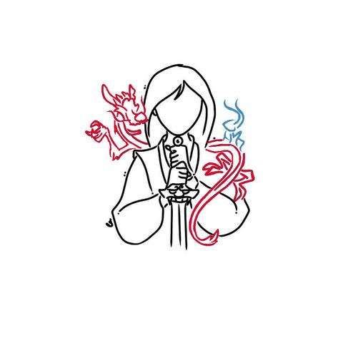 Disney Mulan Tattoo Ideas, Mulan Reflection Tattoo, Mulan Outline, Mulan Inspired Tattoos, Mushu Mulan Tattoo, Mulan Tattoo Minimalist, Mulan Tattoo Ideas, Mushu Tattoo, Mulan Drawing