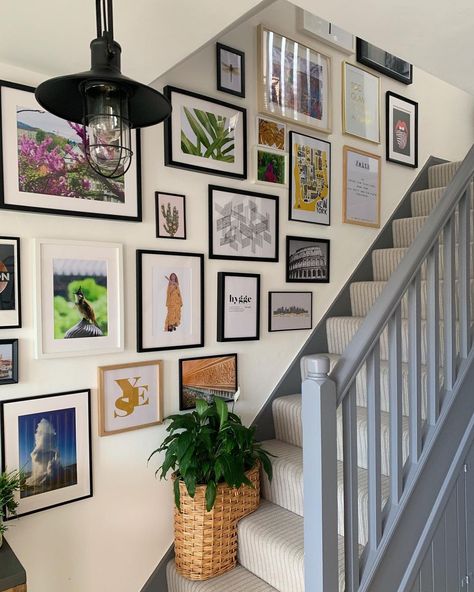 Gallery Wall Stairs, Stairway Gallery, Stairs And Hallway Ideas, Stairway Gallery Wall, Gallery Wall Staircase, Staircase Wall Decor, House Staircase, Hallway Inspiration, Narrow Hallway Decorating