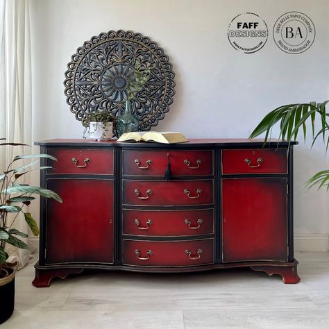 Red Painted Furniture, Red Dresser, Painted Furniture For Sale, Dixie Belle Paint Company, Golden Fleece, Striped Walls, Furniture Flip, Stencil Furniture, Furniture Wax