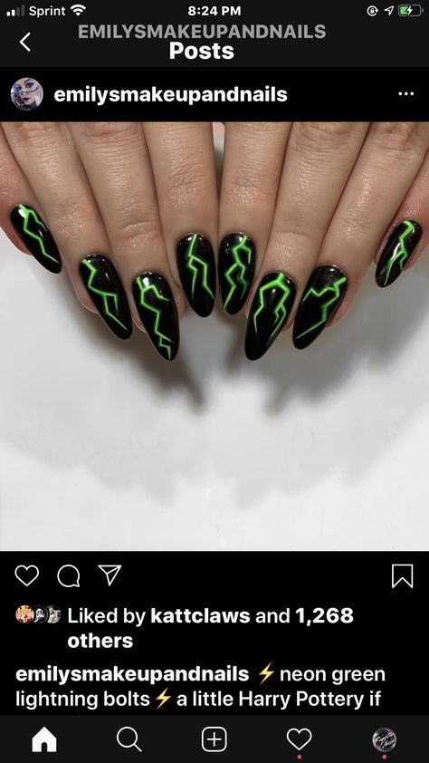 Bolt Nails, Lightning Bolt Nails, Hoco Nails, Green Nails, Lightning Bolt, How To Do Nails, Neon Green, Skin Care, Nails