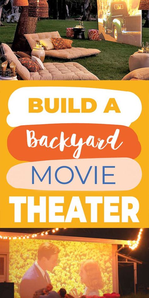 Build A Backyard Movie Theater • The Garden Glove Outdoor Movie Theater Backyard, Backyard Theater Ideas, Outdoor Theater Ideas, Diy Backyard Movie Theater, Backyard Movie Theater, Backyard Movie Theaters, Outdoor Movie Theater, Outdoor Movie Screen, Backyard Movie Nights