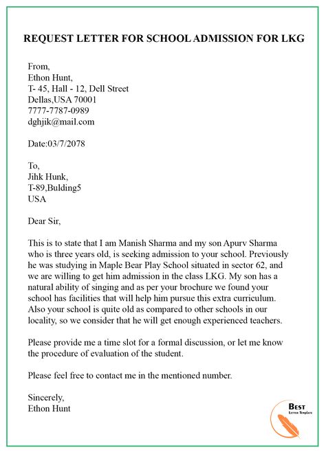 REQUEST-LETTER-FOR-SCHOOL-ADMISSION-FOR-LKG | Best Letter Template Letter Of Intent For School Admission, Request Letter Sample For School, Writing An Application Letter, Formal Letter Writing, Letter Writing Examples, Formal Letter, Writing Examples, Email Tips, Request Letter