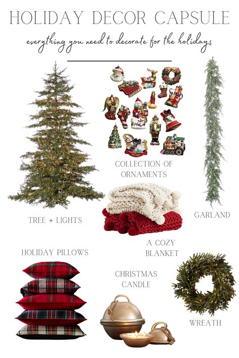 A collection of the most important items to include in your Christmas decor to easily transform your home for the holidays. Non Christmas Winter Decor Home, Cozy Red Christmas Aesthetic, Heritage Christmas Decor, Canadian Christmas Decorations, Moody Christmas Living Room, Christmas Decor Classic, Types Of Christmas Decor Styles, Cool Things To Collect, Christmas Decor With Red