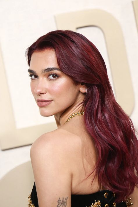 Dua Lipa’s New Red Hair Took More Than 10 Hours to Achieve — Interview | Allure Cherry Cola Hair, Cherry Red Hair, Wine Red Hair, Skai Jackson, Red Hair Inspo, Wine Hair, Red Carpet Hair, Cherry Hair, Gorgeous Hair Color