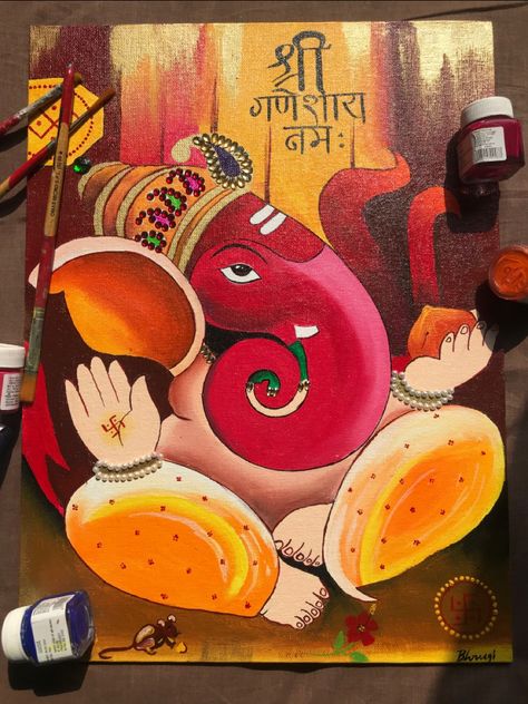 Ganesha Art On Canvas, Ganesh Ji Acrylic Painting On Canvas, Watercolor Painting Of Ganesha, Ganesha Art Canvas, Ganesh Ji Water Colour Painting, Ganesh Ji Painting On Canvas, Ganpati Paintings Creative, Ganesha Canvas Painting Acrylics, Ganpati Drawing Ganesha Painting