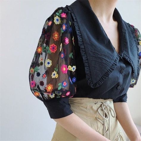 DAISY Flower Sleeve Shirt in 2022 | Flower sleeve shirt, Puff sleeve blouse, Trendy cardigans Trendy Cardigans, Flower Sleeve, Pants Skirt, Trendy Fashion Tops, Collar Neck, Women's Blouses, Mesh Sleeves, Puff Sleeve Blouse, Collar Blouse