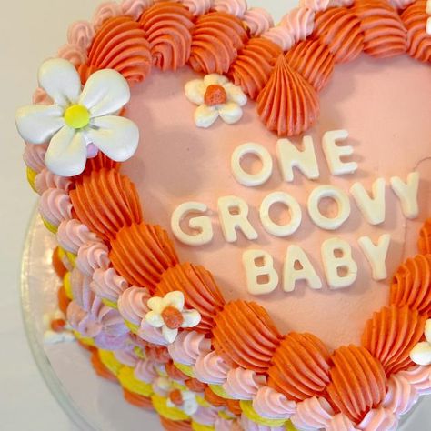 Allie Avery Price on Instagram: "One Groovy Baby!🍑💗🌼🤍🌸 Absolutely obsessed with the heart cake trend right now!🤩" Two Groovy Smash Cake, Groovy One Cake Smash, February 1st Birthday Ideas Girl, One Groovy Baby Birthday Cake, Groovy One First Birthday Cake, One Groovy Baby Birthday, Groovy One Cake, Baby First Birthday Themes, Groovy One