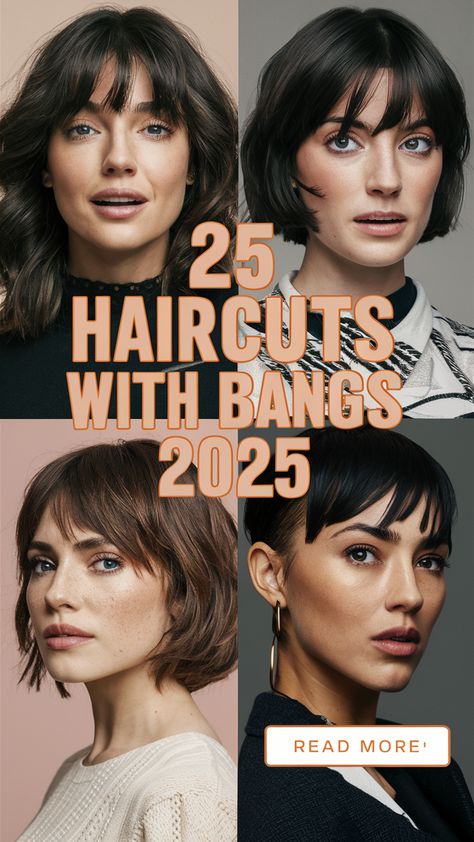 25 Trendy Haircuts with Bangs for 2025: Layers, Round Faces, Fine Hair & More Trendy Haircuts With Bangs, Haircuts With Bangs And Layers, Bangs For Fine Hair, Fresh Haircuts, Lob Haircut With Bangs, Fat Face Haircuts, Fine Hair Bangs, Layers Bangs, Bangs And Layers