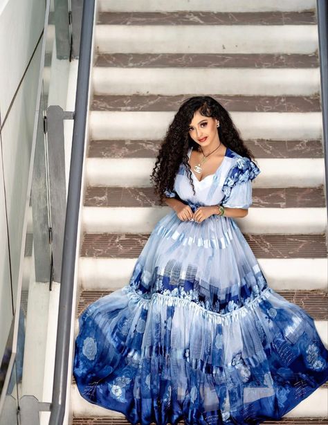 #habesha #fashion #blue #aesthetic #photography Habesha Chiffon Dress, Blue Habesha Kemis, Fashion Blue Aesthetic, Blue Aesthetic Photography, Habesha Clothes, Eritrean Dress, Ethiopian Clothing, Habesha Dress, Ethiopian Traditional Dress