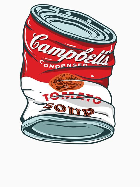 Crushed campbell's can Andy Warhol, MOMA iconic design. https://www.redbubble.com/i/t-shirt/Crushed-campbell-s-can-by-Designarko/109334392.NL9AC.XYZ Can Of Soup Drawing, Crushed Can Drawing, Crushed Can, Can Illustration, Campbell's Tomato Soup, Campbell's Soup Cans, Can Of Soup, Can Art, Jobs In Art