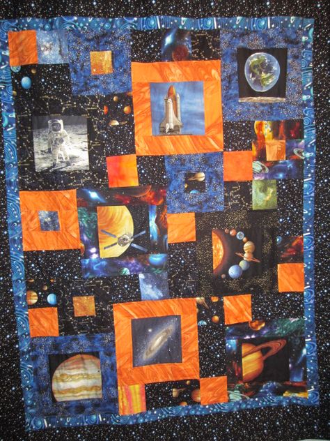 Space Themed Quilts, Space Quilts Ideas, Rocket Quilt, Space Baby Quilt, Outer Space Quilt, Masculine Quilts, Airplane Quilt, Star Wars Quilt, Kid Quilts