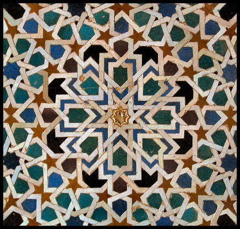 Detail from the Alhambra in Granada, Spain Islamic Tiles, Moorish Design, Islamic Patterns, Arabic Pattern, Moroccan Mosaic, Islamic Art Pattern, Moroccan Tiles, Moroccan Tile, Islamic Design