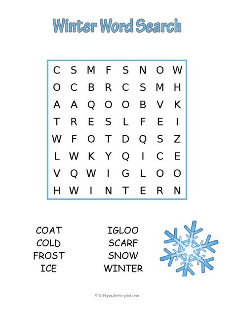 An easy winter word search to help younger kids learn how to spell words associated with the colder months of the year.  Free for you to print and use as you wish. How To Spell Words, Winter Word Search, Holiday Word Search, Word Puzzles For Kids, Easy Word Search, Word Search Puzzles Printables, Word Skills, Word Search Printables, Holiday Words