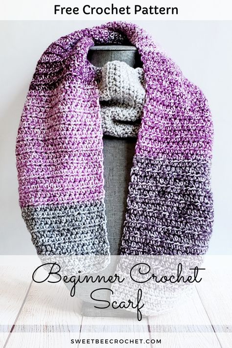 Beginner Crochet Scarf - Free Pattern - Sweet Bee Crochet Crochet Seed Stitch Scarf, Crochet Scarf Measurements, Womens Scarf Crochet Pattern Free, One Skein Crochet Scarf Free, Free Crochet Pattern For Scarf, Easy Scarf Crochet Pattern For Beginners, Fast Scarf Crochet Pattern, Double Crochet Scarf Pattern Free, Beginner Scarf Crochet Pattern