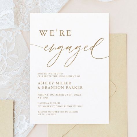 Gold Engagement Party, Beach Party Invitations, Square Invitation, Elegant Engagement Party, We're Engaged, Retro Wedding Invitations, Addressing Wedding Invitations, Engagement Celebration, Cheap Wedding Invitations