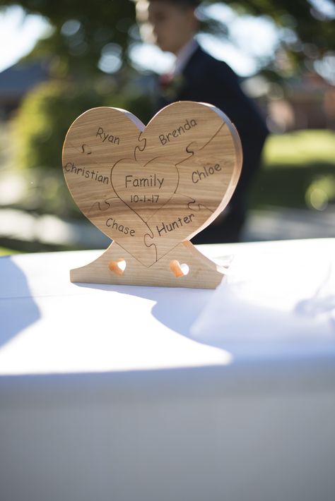 Blended Family Wedding Ceremony Wood Puzzle, Blended Family Wedding Puzzle, Wedding Ideas Blended Family, Unity Puzzle Wedding, Blended Family Unity Ceremony Ideas, Unity Ideas For Wedding, Unity Ceremony Ideas With Kids, Family Unity Ceremony Ideas, Blended Family Wedding Photos