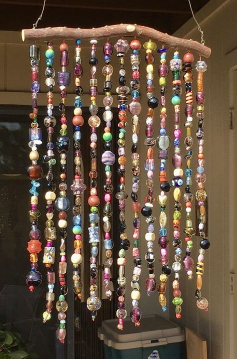 Glass Bead Hanging Decor, How To Make Beaded Curtains, Bead Hanging Decor, Beaded Window Hanging, Bead Wall Decor, Beaded Curtains Diy, Window Decor Diy, Bead Wall Hanging, Crystal Suncatchers Diy