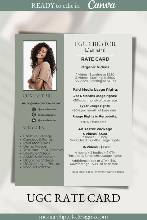 Step into the world of content creation with confidence using our meticulously designed UGC Rate Card and Portfolio Template, a must-have for any influencer or creative professional eager to propose user-generated content with finesse and precision. #UGCPortfolioTemplate #UGCSocialMediaTemplate #UGCLeadMagnetposts #UGCCanvatemplate #ugccontentexamples #ugcportfoliotemplate #ugcportfolioideas #ugccontentexamplevideos #ugcportographyideas #ugccreatorportfolioexample #ugccreatoraesthetic Rate Card Influencer, Rate Card, Free Social Media Templates, Types Of Social Media, Paid Media, Sheet Template, Quote Template, Social Media Poster, Pinterest Templates