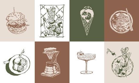 Vector food vector illustration set for ... | Premium Vector #Freepik #vector Drink Vector, Drawn Food, Identity Logo Design, Brand Identity Logo, Food Vector, Vector Food, Technology Icon, Card Banner, Food Drawing