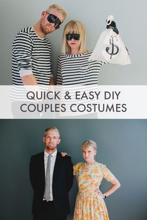 Quick and easy DIY couples costumes perfect for halloween. His and hers fun ideas #CouplesCostumes #HalloweenCostumes #HalloweenDIY Easy Couples Costume Ideas Diy, Quick And Easy Couple Halloween Costumes, Quick Couple Halloween Costumes, Quick And Easy Couples Costumes, Greek God And Goddess Costume Couple Diy, Couple Costumes Diy Last Minute, Easy Diy Couples Costumes Last Minute, Last Minute Diy Couples Costumes, Basic Couple Costumes