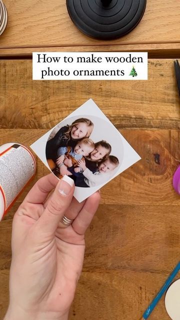 𝐤𝐚𝐲𝐥𝐚 𝐞. 𝐩𝐡𝐨𝐭𝐨𝐠𝐫𝐚𝐩𝐡𝐲 on Instagram: "These wooden Christmas tree photo ornaments make the best gifts! What you need: 3” wooden circles (found on Amazon) Mod podge Paint brush 220 grit sandpaper Small hole punch Drill Twine 3” photo (I print six on one 8x10) #diy #TipsAndTricks #giftideas #ornament #treeornament #photographer #photogift #gift #christmas #christmasgifts #christmasgiftideas" Diy Wooden Photo Ornaments, Diy Wood Picture Ornaments, Wooden Picture Ornaments Diy, Christmas Ornaments With Photos Diy, Photo Baubles Diy, Wood Photo Ornaments Diy, Homemade Christmas Photo Ornaments, Diy Modge Podge Ornaments, Toddler Photo Ornament Craft