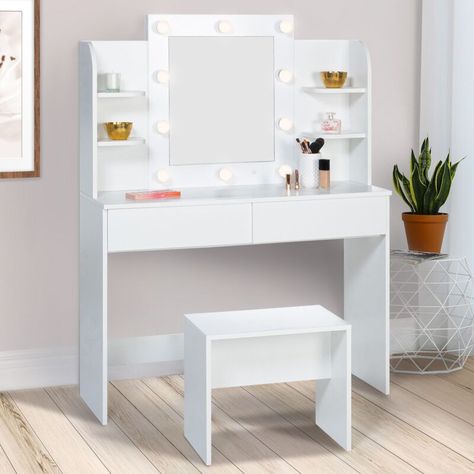 Vanity Room Decor, White Vanity Desk, Vanity Set With Mirror, Bedroom Items, House Gate Design, Vanity Room, White Vanity, Cute Room Ideas, Vanity Desk