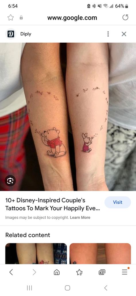 Pooh Bear Piglet Tattoo, Disney Tattoos For Sisters, Piglet And Pooh Tattoo, Winnie The Pooh Piglet Tattoo, Winnie The Pooh And Piglet Tattoo, Pooh And Piglet Tattoo, Pooh Bear Tattoo, Piglet Tattoo, Funny Small Tattoos