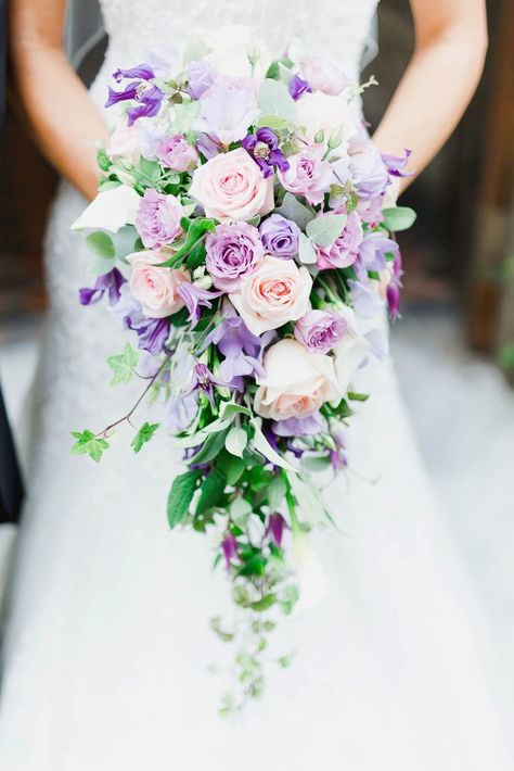 Pretty Wedding Bouquet, Purple Calla Lilies, Cascading Wedding Bouquets, Purple Wedding Bouquets, Summer Wedding Bouquets, Wedding Bouquets Pink, Lilac Wedding, Purple Wedding Flowers, Cascade Bouquet