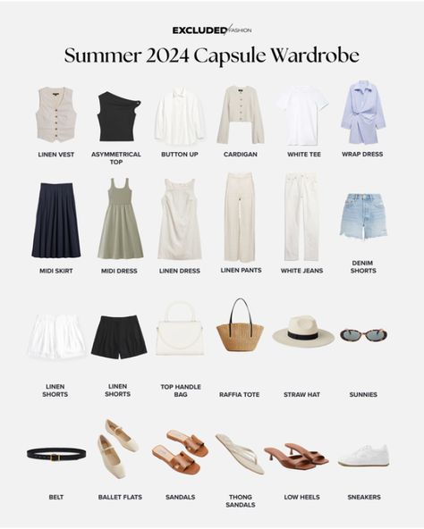 Summer outfits loading... 🏝️ If you can't tell, we're pretty obsessed with summer here at Excluded Fashion. And why wouldn't we be! We're officially prepping our closets for warmer days, vacations and time outdoors with our Ultimate Summer Capsule Wardrobe for 2024! 🫶 Not only are we giving you the run down on the top things to buy for your summer capsule wardrobe, we also put together a guide on how to build and style your ultimate summer capsule wardrobe. See the full article now on the... Summer Time Capsule, Capsule Tops, Closet Minimalista, Capsule Clothing, Classic Chic Style, Capsule Closet, Capsule Wardrobe Outfits, Summer Capsule, Cool Summer Outfits