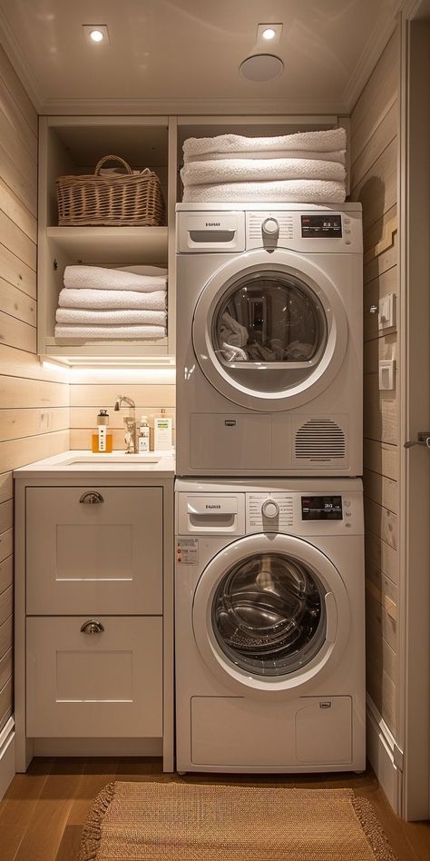 All In One Washer Dryer Small Spaces, Stacked Laundry With Sink, Laundry Room Ideas Small Space Closet, Small Toilet And Utility Room, Master Suite Laundry Room, Stackable Washer Dryer Laundry Room Sink, Utility Room With Toilet Ideas, Tiny Home Laundry Room, Loundry Small Room Ideas