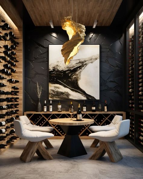 Wine Cellar Bar Ideas, Speakeasy Wine Cellar, Wine Rack Decorating Ideas, Wine Area In House, Wine Cellar Room Ideas, Wine Lounge Room Ideas In House, Wine Rooms In House Modern, Luxury Home Wine Cellar, Wine Sitting Room