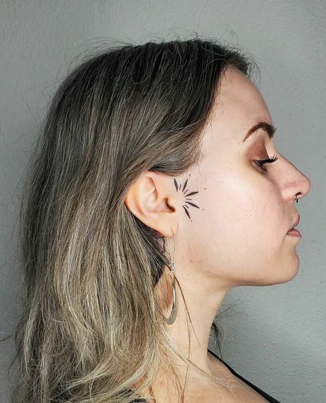 Tattoo In Front Of Ear, Front Of Ear Tattoo, Burn Tattoo, Flesh Art, Icon Tattoo, Sparkle Tattoo, Inheritance Trilogy, Hawaii Tattoos, Tattoo Salon