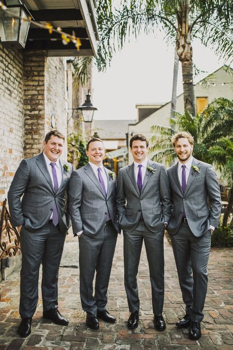 Purple Tie With Suit, Grey Tuxedo With Lavender, Groomsmen Suits Purple, Groomsmen Attire Lavender Gray, Grey Suit Purple Tie Wedding, Gray And Purple Groomsmen Attire, Grey Suits With Purple Ties, Purple And Grey Groomsmen Attire, Grey Suit With Lilac Tie