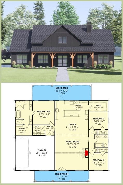 Modern Mountain Home Floor Plans Ranch Style, American House Design, American House Plans, Barn Style House Plans, Building Plans House, Barndominium Floor Plans, Modern Farmhouse Design, Barn Style House, Barn House Plans