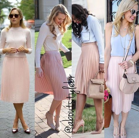 Pink Pleated Midi Skirt Outfit, Blush Pink Skirt Outfit, Pink Pleated Skirt Outfit, Pleaded Skirt Outfits, Chiffon Skirt Outfit, Midi Skirt Outfits Summer, Pink Chiffon Skirt, Pleated Midi Skirt Outfit, Pink Skirt Outfits