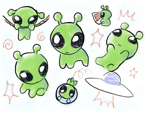 Funny Alien Drawings, How To Draw Alien, Alien Drawing Aesthetic, Ikea Alien Drawing, Alien Cute Drawing, Green Things To Draw, Alien Drawing Cute, Alien Drawing Ideas, Alien Art Drawing