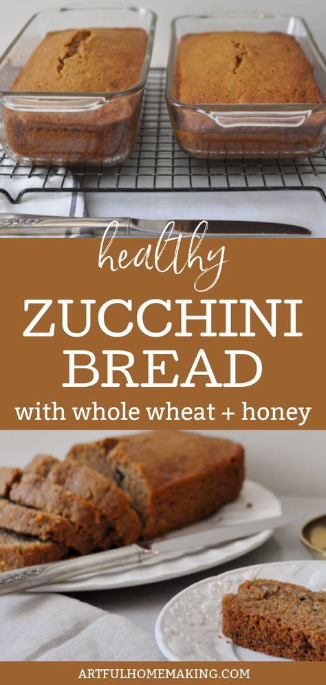 This healthy zucchini bread is made with whole grain (whole wheat) flour and sweetened with honey. It’s great for using up garden zucchini! Healthy Zucchini Bread, Recipe Using Honey, Gerd Recipes, Zucchini Muffins Healthy, Wheat Flour Recipes, Garden Zucchini, Zucchini Bread Healthy, Chocolate Chip Zucchini Bread, Quick Bread Recipes Easy