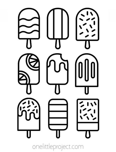 Free printable summer coloring pages that are great for both kids and adults. These summer coloring sheets are a great kids activity, perfect for summer break, sleepovers, or a summer birthday party! Relax and enjoy a summer coloring page featuring popsicles, sports, the beach, summer fruit, and more. And they're all FREE to download and print! Simple Printable Coloring Pages, Popsicle Coloring Page Free Printable, Preppy Coloring Pages Aesthetic, Cute Food Coloring Pages Free Printable, Sticker Coloring Pages, Preppy Coloring Sheets, Simple Colouring Pages For Kids, Easy Coloring Pages Aesthetic, Aesthetic Colouring Pages Simple