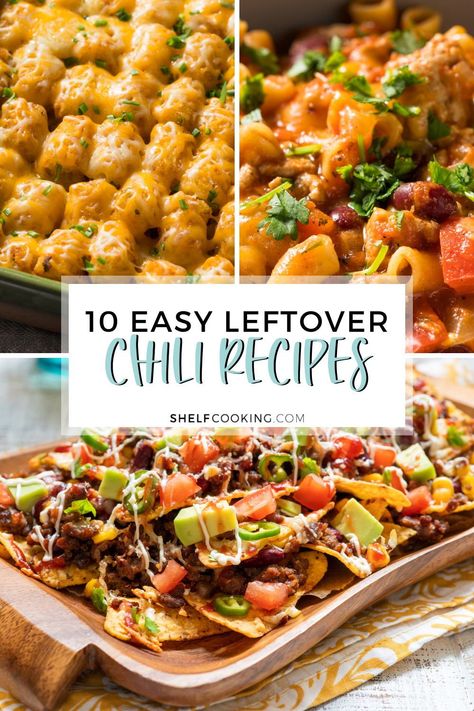 Is it even winter without chili?! We think not. The next time you make a big pot, try these simple, tasty leftover chili recipes! Leftover Chili Recipes, Chili Cheese Hot Dog, Shelf Cooking, Chili Casserole, Chili Pasta, Leftover Chili, Bean Chili Recipe, Classic Meatloaf Recipe, Chili And Cornbread