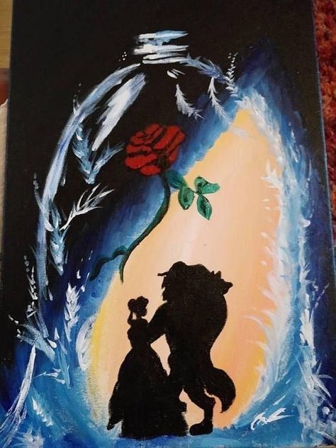 Disney Canvas Paintings, Disney Silhouette Art, Easy Painting Ideas On Canvas, Disney Silhouette, Disney Canvas, Disney Paintings, Easy Painting Ideas, Images Disney, Enchanted Rose