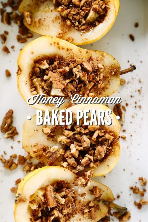 Baking Recipes Desserts Easy, Baked Pears Recipe, Cinnamon Pears, Stuffed Pears, Baked Pear, Baking Recipes Desserts, Roasted Root Veggies, Pear Dessert, Dessert Healthy