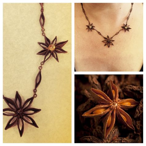 Star Anise necklace by Silver Seasons.  Visit us online at www.differentdrummerri.com Star Anise Necklace, Star Anise Crafts, Natural Jewelry, Star Anise, Nature Jewelry, Lotus Flower Tattoo, Flower Tattoo, Cross Necklace, Terrace