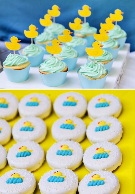 Duck Birthday Theme, Duck Baby Shower Theme, Duck Cupcakes, Rubber Ducky Party, Rubber Ducky Birthday, Rubber Duck Birthday, Baby Shower Ideas For Boys, Baby Shower Party Planning, Ducky Baby Showers